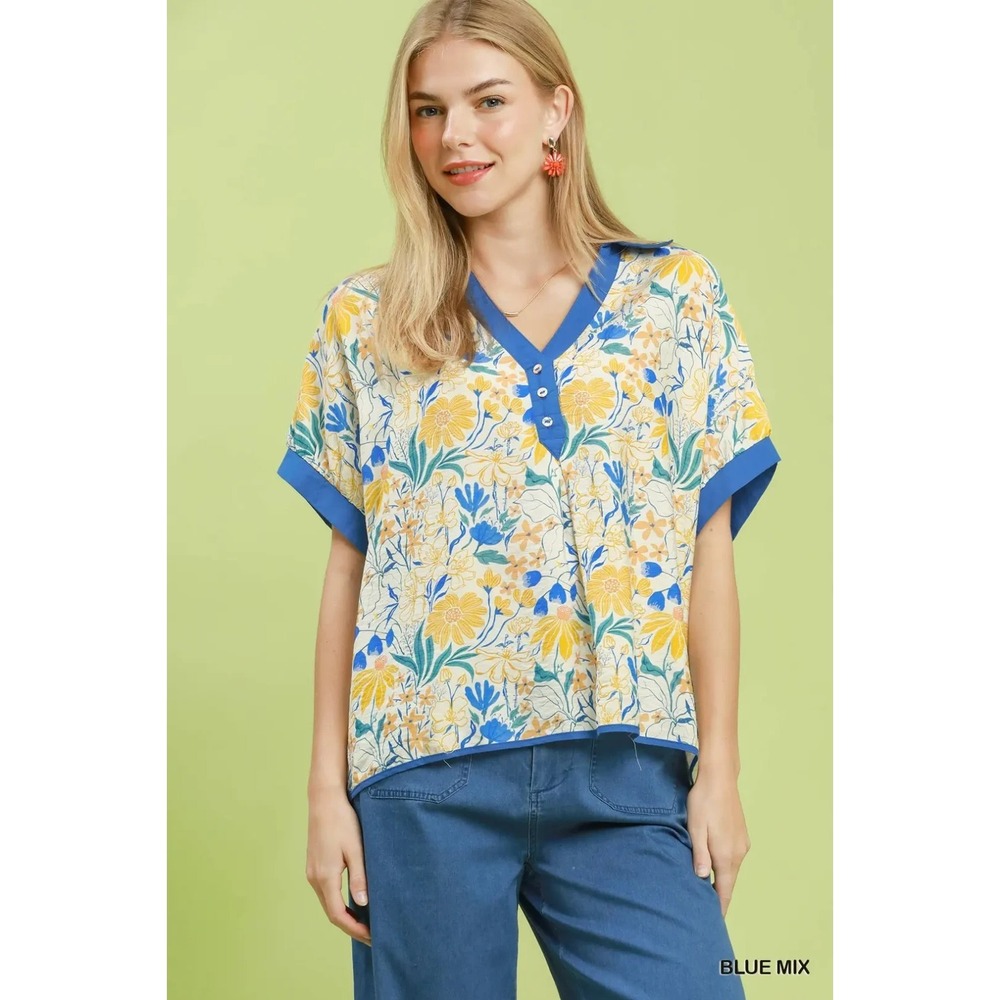 Umgee Floral Print Oversized Top - Small‎